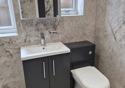 Lovely Grey Bathroom with Floral Print Tiles